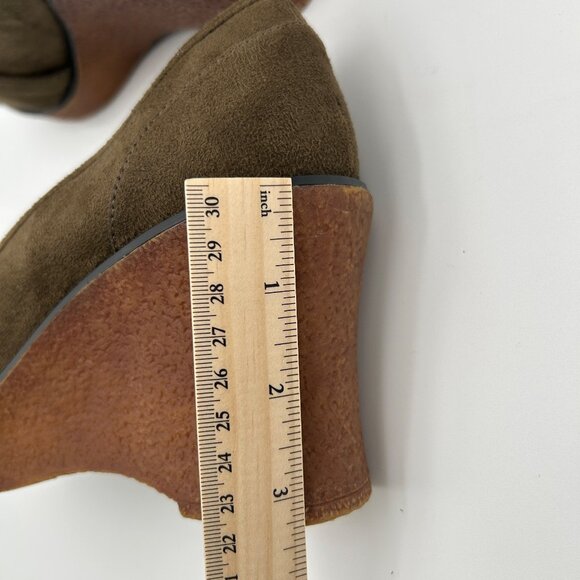 LOWER EAST SIDE VTG Olive Green Suede Wedge Platform Buckle Retro Style Size 9 - Picture 8 of 13